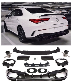 Heckdiffusor + Auspuffblenden (SCHWARZ 1x1) AMG OPTIK für Mercedes W118 C118 CLA-KLASSE 05/2019-