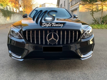 Grill Sport Kühlergrill mit 360° Kamera für Mercedes W205 S205 C205 Panamericana GT C63 AMG OPTIK Chrom Schwarz / Facelift