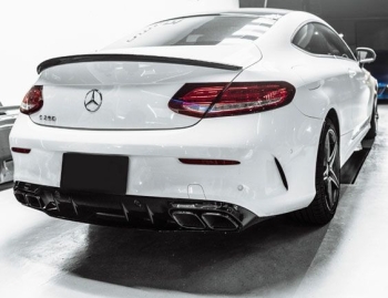 HECKDIFFUSOR + AUSPUFFBLENDEN (SCHWARZ) IM C63 AMG OPTIK FÜR MERCEDES A205 C205 Coupe Cabrio mit DTC Gutachten verbut
