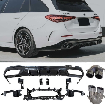 Heckdiffusor + Auspuffblenden (Chrom) C43 AMG OPTIK passt für Mercedes W206 Limousine und S206 T-Modell 2021-