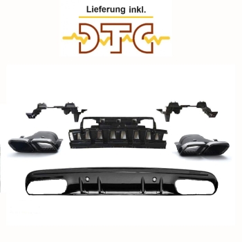 HECKDIFFUSOR + AUSPUFFBLENDEN (SCHWARZ) IM C63 AMG OPTIK FÜR MERCEDES A205 C205 Coupe Cabrio mit DTC Gutachten