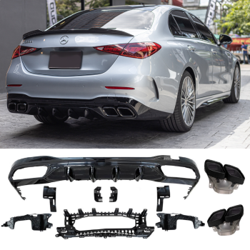 Heckdiffusor + Auspuffblenden (SCHWARZ) C63 AMG OPTIK passt für Mercedes W206 Limousine und S206 T-Modell 2021-
