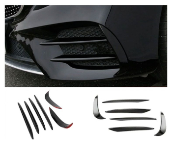 AERO FLAPS + FINS FÜR MERCEDES W213, S213, A238, C238 E-KLASSE AMG LINE (VORFACELIFT) 2017-2020 Schwarz Glanz