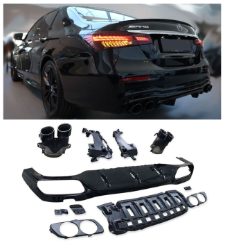 Diffusor + Auspuffblenden (SCHWARZ) E53 AMG OPTIK für Mercedes E-Klasse W213 MOPF 2020-